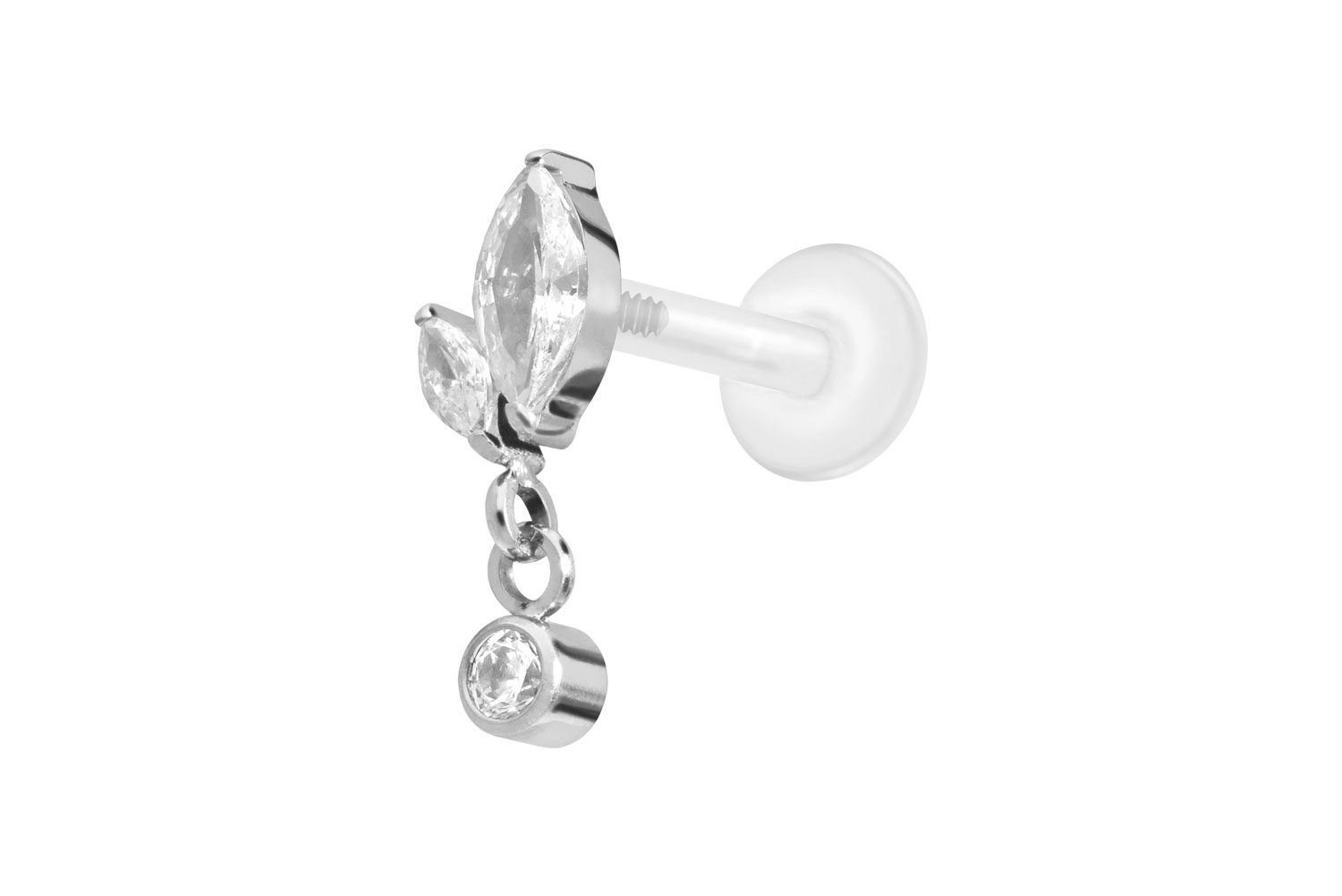 PTFE Labret Piercing mit Innengewinde + Titan-Aufsatz KNOSPE + KRISTALL